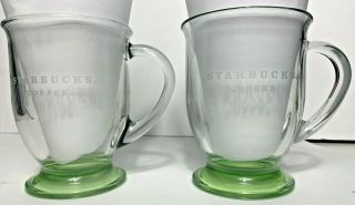Vtg Starbucks Green Glass Pedestal Coffee Cup Mug Anchor Hocking 16oz Set Of 2