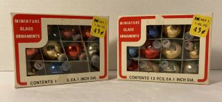 2 Vintage Miniature Glass Ornaments Balls 1 " Missing 2 Ss Kresge Co W/ Box
