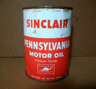Vintage Sinclair Pennsylvania Premium Grade Motor Oil Quart Oil Can With Dino