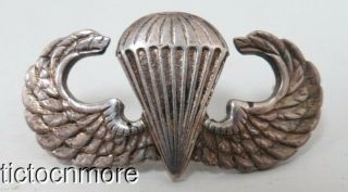 Wwii Era Us Army Airborne Paratrooper Jump Badge Sterling W/ Replaced Prongs