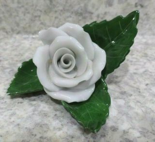 Herend Hungary White Rose On Leaf Porcelain Place Card Holder Hand Painted 1
