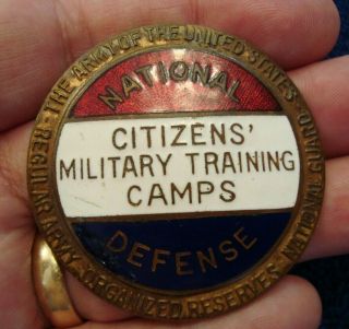 PRE WWII CITIZENS ' MILITARY TRAINING CAMPS CMTC NATIONAL DEFENSE ENAMELED BADGE 2