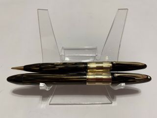 Vtg Sheaffer Triumph Wd Golden Brown Vac - Fil 14k 2t F Nib Fountain Pen & Pencil