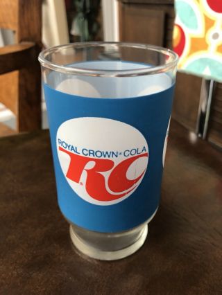 Vintage Rc Royal Crown Cola Drinking Glass Soda Pop Decor Blue 5 " Tall