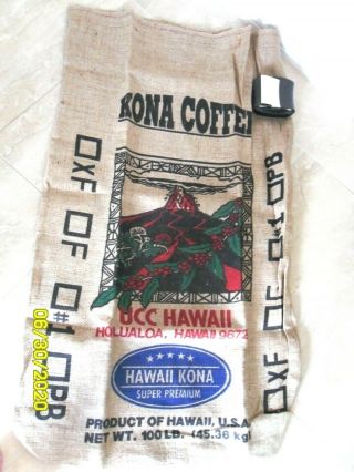 Burlap Bag UCC Hawaii Kona Coffee 100 LBS.  Holualoa,  HAWAII - Ex Cond 2