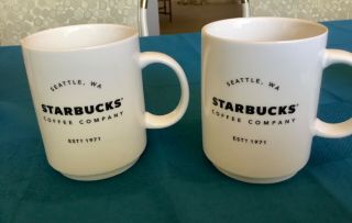 Two Starbucks 14 Oz 2018 White Ceramic Coffee Mugs Seattle Wa Est 1971