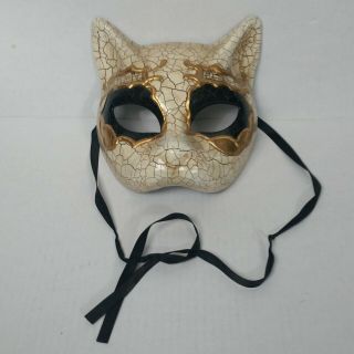 Cat Mardi Gras Venetian Masquerade Costume Halloween Mask Adult Black Gold