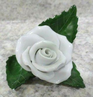Herend Hungary White Rose On Leaf Porcelain Place Card Holder Hand Painted 3