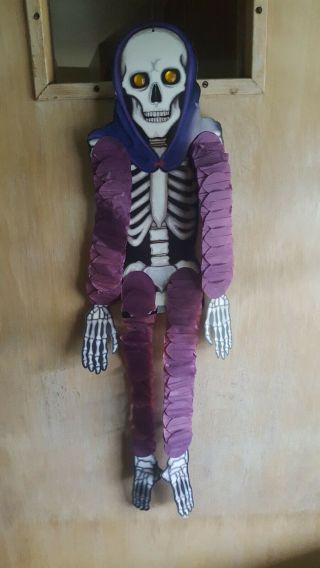 Vintage Large Halloween Die - Cut Skeleton Skull Fold Out Tissue Body Grim Reaper
