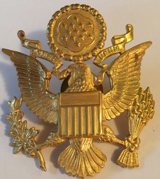 Vintage Wwii Military U.  S.  Army Officer Brass Eagle Emblem Cap Pin
