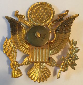Vintage WWII Military U.  S.  Army Officer Brass Eagle Emblem Cap Pin 2