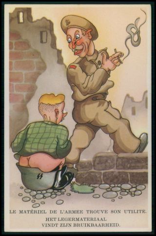 German Helmet Is Chamber Pot Wwii Ww2 War Anti Nazi Old1940s Postcard