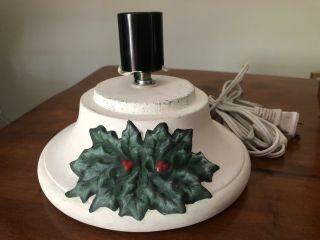 Vintage Ceramic Christmas Tree Stand Base White Holly Berry Nowell Mold