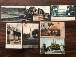 7 X Southeast Asia Old Postcard Temple Bondsgeboow Parapatan Pagoda Rangoon