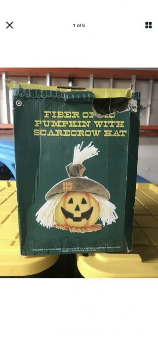 Fiber Optic Pumpkin With Scarecrow Hat Color Continuously Change 10 " Halloween
