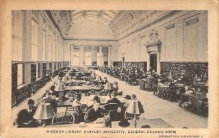 C.  1915,  Harvard Univer. ,  Widener Reading Room,  Cambridge,  Ma Old Plain Back Card