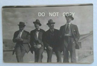 C.  1909 Rppc.  Four Elegant Handsome Men Posing On Old Bridge?,  Pocatello Idaho