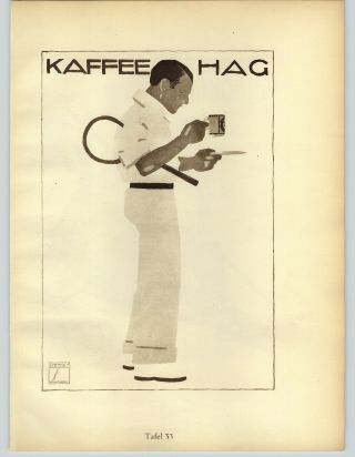 1926 Ludwig Hohlwein Munchen Kaffee Hag Coffee Tennis Player Alps Poster Print