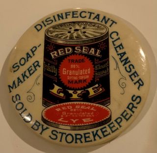 Antique Celluloid Pocket Mirror Advertising Red Seal Lye - Meek Company