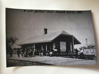 Miles City Montana Old Np Railroad Station Depot B&w Real Photo Postcard Rppc