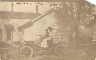 Rppc Hudson,  Wisconsin Old Automobile Antique Car,  House 1910 Vintage Postcard