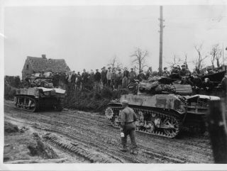 5x8 Press Photo Of 3rd Armored M5 Tanks Near Cologne March 1945