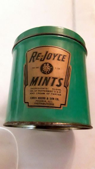 Vintage Re - Joyce Mints 1 Pound Tin Chris Hoerr & Son Co.  Peoria,  Il