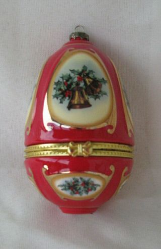 Mr Christmas Trinket Box Ornament Porcelain Egg Shaped Hinged Trinket Box Ornam