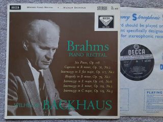 Backhaus.  Brahms Piano Recital Decca Sxl 2222.  Ed1