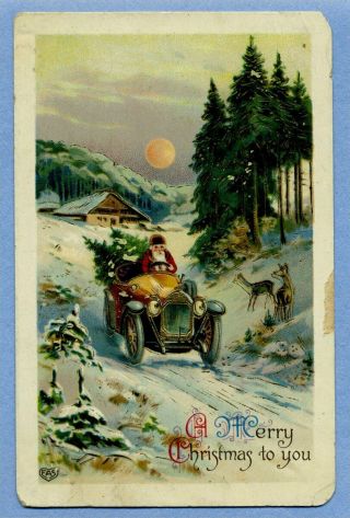 Postcard A Merry Christmas To You Santa In Old Car 1914 A - 15