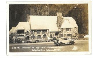 Rppc Postcard Simmons Multnomah Falls Columbia River Hwy Ore Old Cars Sawyer