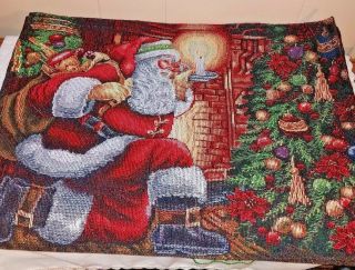 Tapestry Placemats 13 " X 19 ",  Set Of 4 Santa With Bag Of Toys At Christmas Tree