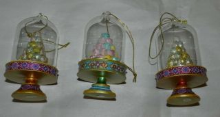 Set Of 3 - Tier Layer Cupcake/cake Christmas Tree Ornaments W/ Glass Dome