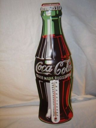 Coca Cola Thermometer Metal Bottle Shaped Sign 17 Inches Long