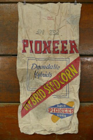 Vintage Pioneer Hybrid Seed Corn Cloth Sack Bag 352 Mf - Farm Feed Advertising