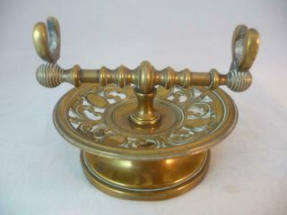 Antique Victorian English Brass Desk Top Reticulated Dip Pen Stand