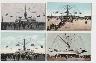 Four Old Cards Of The Maxim Flying Machine Blackpool Around 1905 Fairground