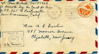 Soldiers Mail: 440th Signals Constr Btn.  - 1943 - Cover - W/censor Stamp Nag114