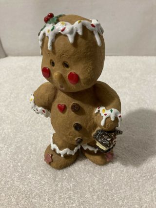 Vintage Gingerbread Man Figure Christmas Holiday Decoration Plaster Ceramic 6.  5 "