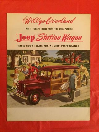 1950 Willys - Overland " Jeep Station Wagon " Car Dealer Showroom Sales Brochure