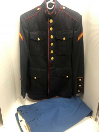 Ww Ii Usmc Us Marine Corps Dress Blues Jacket Coat Pfc & Pants Id 