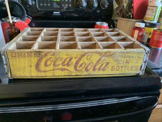 Vintage Yellow Coca - Cola Wood Soda Bottle Crate Carrier 24 Dallas Texas 1960 