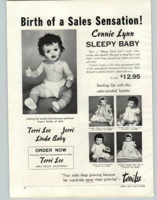 1955 Paper Ad Terri Lee Dolls Connie Lynn Sleepy Baby Doll Linda Jerri