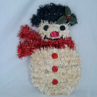 Vintage Snowman Christmas Wall Decor Hat Tinsel Plastic Wire Wall Decoration