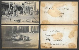 2 Old China Photos - Beheaded Looters - Death,  Macabre