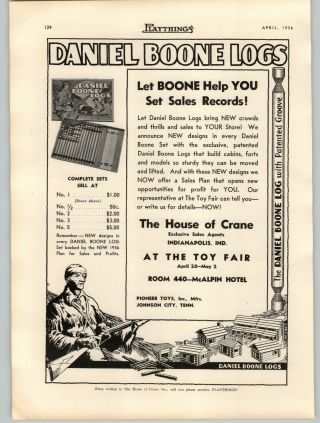 1936 Paper Ad Daniel Boone Toy Logs House Of Crane Kenton Hardware Iron Toys