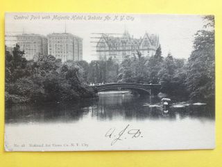 Cpa Old Postcard Usa York City Central Park With Majestic Hotel & Dakota Ap.