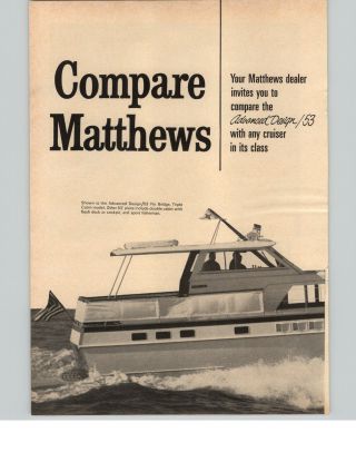 1966 Paper Ad 2 Pg Matthews 53 Fly Bridge Triple Cabin Motor Boat Sport Fisherma