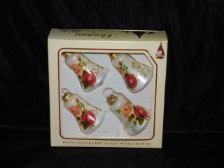 Christmas By Krebs White Red Pink Rose Flower Bell Christmas Ornaments Set 4