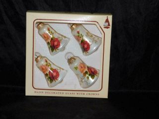 Christmas by Krebs White Red Pink Rose Flower Bell Christmas Ornaments Set 4 2
